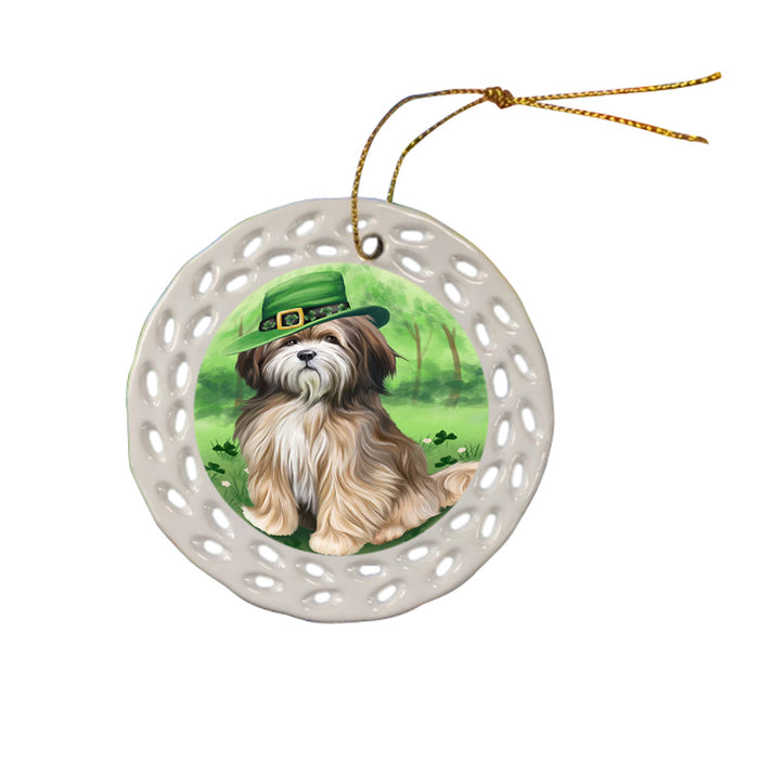 St. Patricks Day Irish Portrait Tibetan Terrier Dog Ceramic Doily Ornament DPOR49413