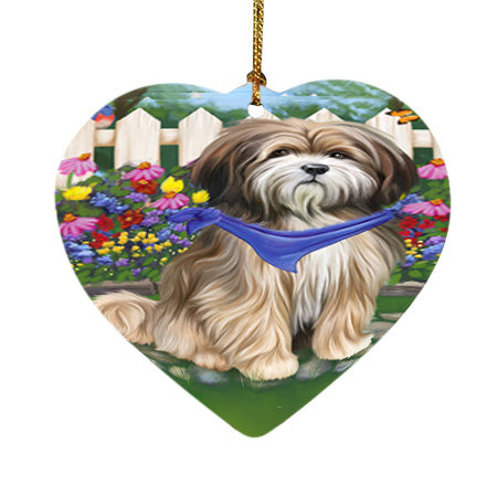 Spring Floral Tibetan Terrier Dog Heart Christmas Ornament HPOR52175