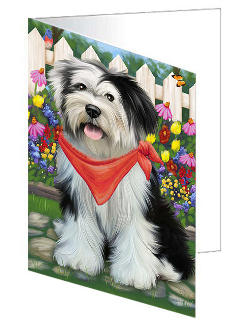 Spring Floral Tibetan Terrier Dog Handmade Artwork Assorted Pets Greeting Cards and Note Cards with Envelopes for All Occasions and Holiday Seasons GCD60557