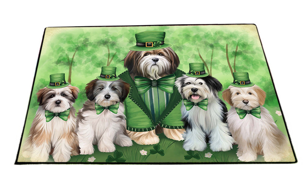 St. Patricks Day Irish Family Portrait Tibetan Terriers Dog Floormat FLMS49782