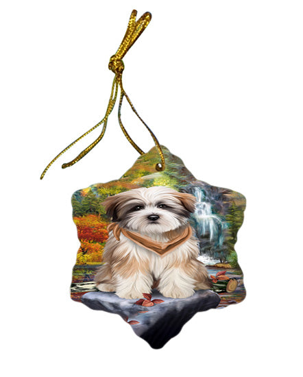 Scenic Waterfall Tibetan Terrier Dog Star Porcelain Ornament SPOR49551
