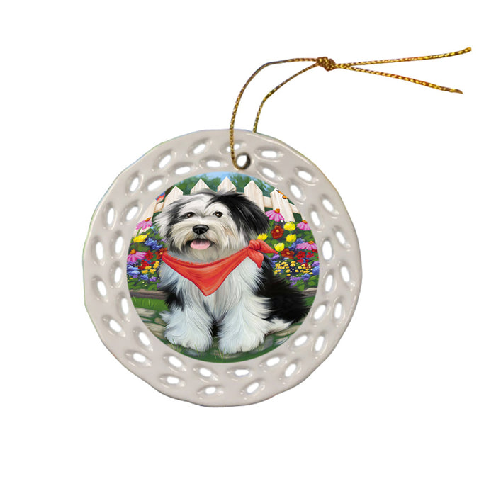 Spring Floral Tibetan Terrier Dog Ceramic Doily Ornament DPOR52176