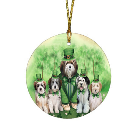 St. Patricks Day Irish Family Portrait Tibetan Terriers Dog Round Flat Christmas Ornament RFPOR49405