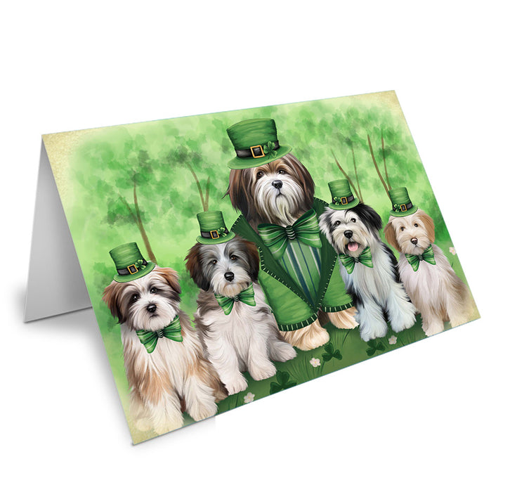 St. Patricks Day Irish Family Portrait Tibetan Terriers Dog Handmade Artwork Assorted Pets Greeting Cards and Note Cards with Envelopes for All Occasions and Holiday Seasons GCD52271