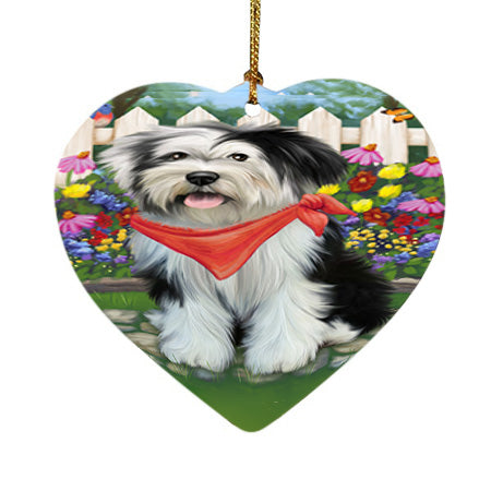 Spring Floral Tibetan Terrier Dog Heart Christmas Ornament HPOR52176