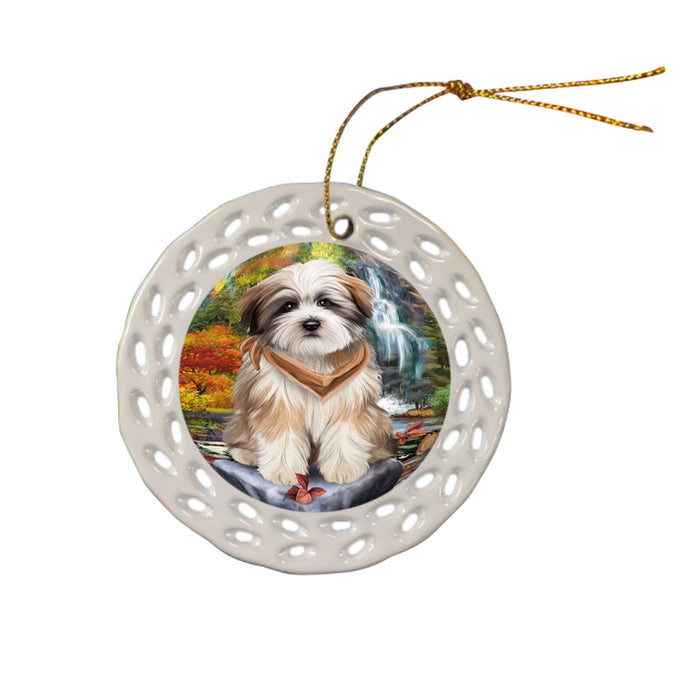Scenic Waterfall Tibetan Terrier Dog Ceramic Doily Ornament DPOR49559