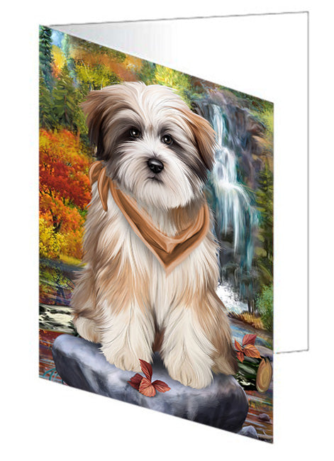 Scenic Waterfall Tibetan Terriers Dog Handmade Artwork Assorted Pets Greeting Cards and Note Cards with Envelopes for All Occasions and Holiday Seasons GCD52604