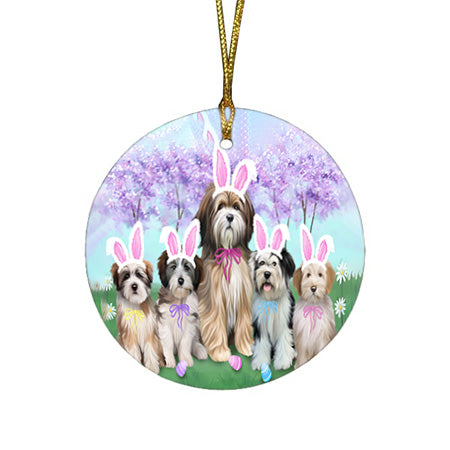 Tibetan Terriers Dog Easter Holiday Round Flat Christmas Ornament RFPOR49270