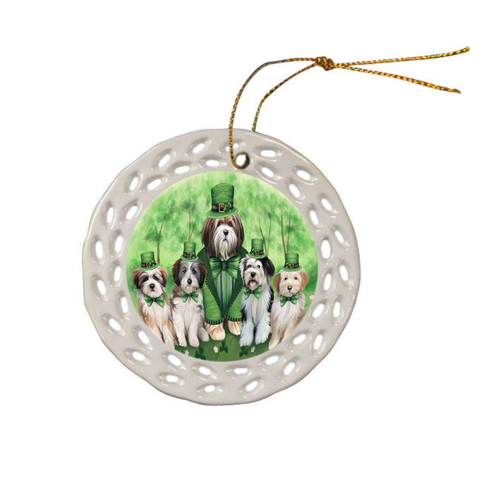 St. Patricks Day Irish Family Portrait Tibetan Terriers Dog Ceramic Doily Ornament DPOR49414