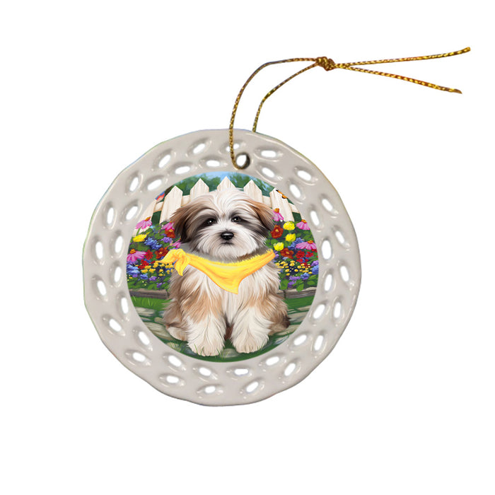 Spring Floral Tibetan Terrier Dog Ceramic Doily Ornament DPOR52177