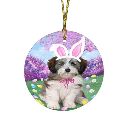 Tibetan Terrier Dog Easter Holiday Round Flat Christmas Ornament RFPOR49271