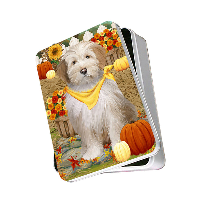 Fall Autumn Greeting Tibetan Terrier Dog with Pumpkins Photo Storage Tin PITN50878
