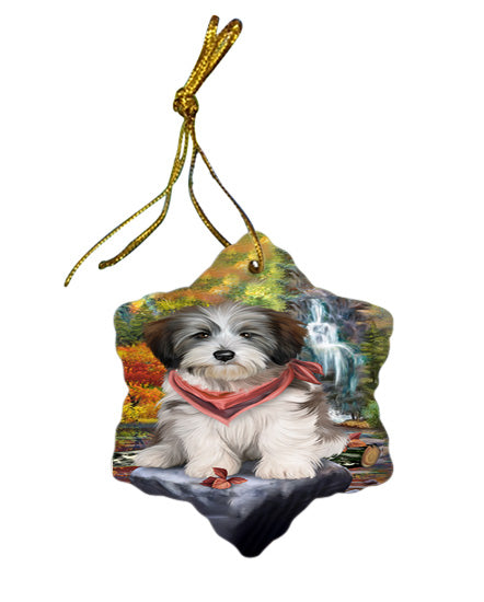 Scenic Waterfall Tibetan Terrier Dog Star Porcelain Ornament SPOR49552