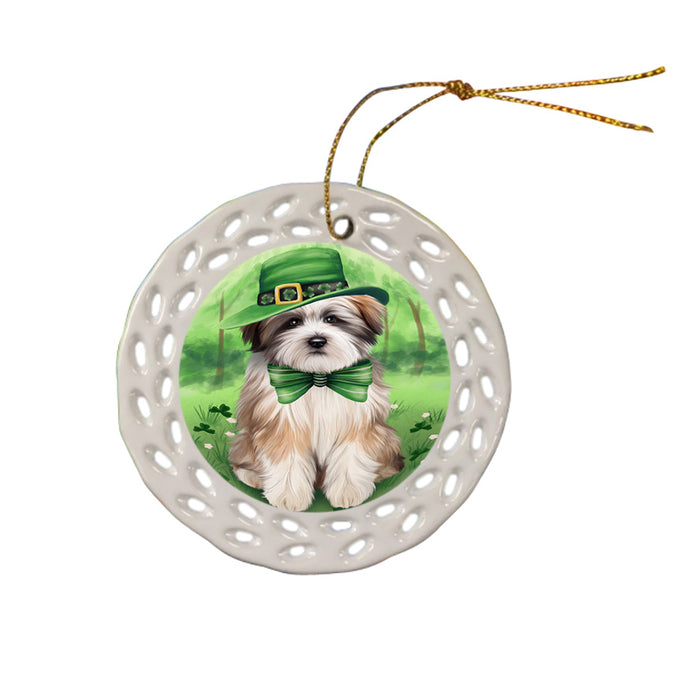 St. Patricks Day Irish Portrait Tibetan Terrier Dog Ceramic Doily Ornament DPOR49415