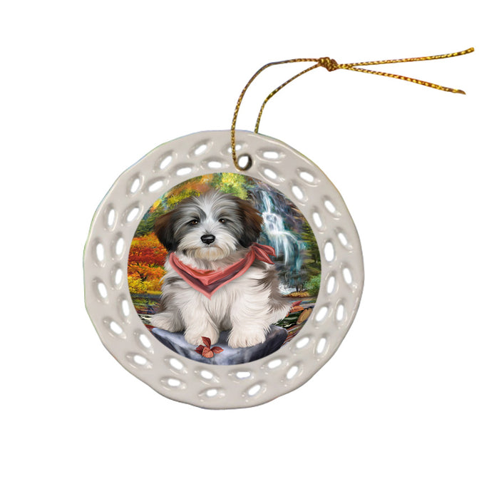 Scenic Waterfall Tibetan Terrier Dog Ceramic Doily Ornament DPOR49560