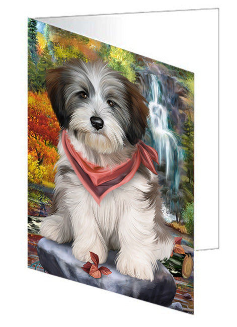 Scenic Waterfall Tibetan Terrier Dog Handmade Artwork Assorted Pets Greeting Cards and Note Cards with Envelopes for All Occasions and Holiday Seasons GCD52607