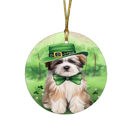 St. Patricks Day Irish Portrait Tibetan Terrier Dog Round Flat Christmas Ornament RFPOR49406