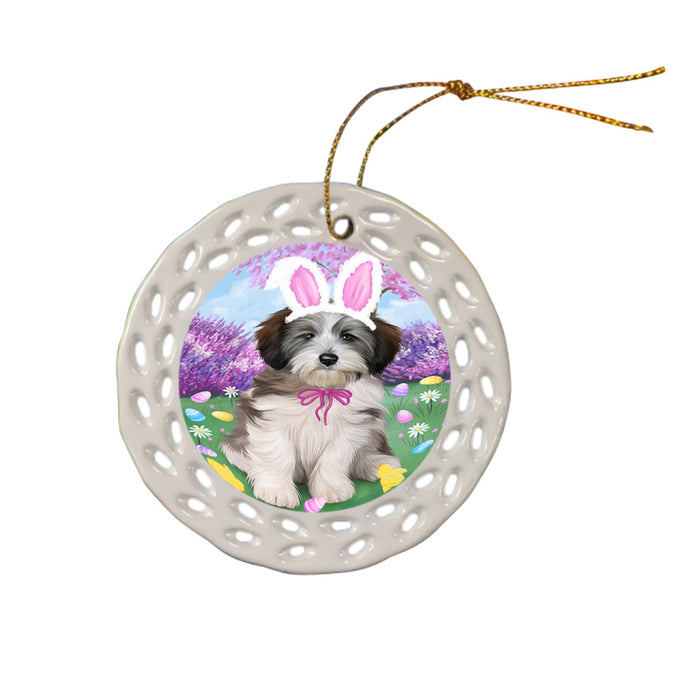 Tibetan Terrier Dog Easter Holiday Ceramic Doily Ornament DPOR49280