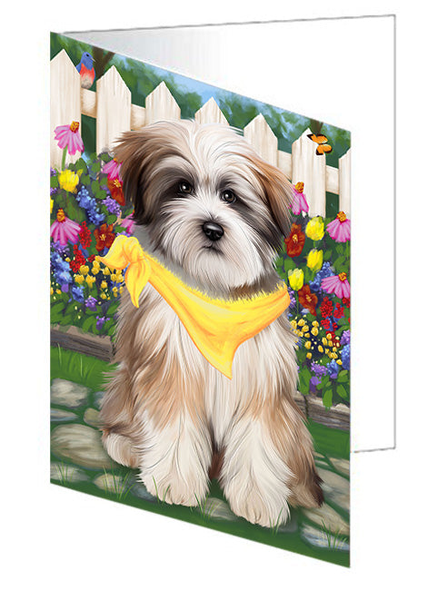 Spring Floral Tibetan Terrier Dog Handmade Artwork Assorted Pets Greeting Cards and Note Cards with Envelopes for All Occasions and Holiday Seasons GCD60560