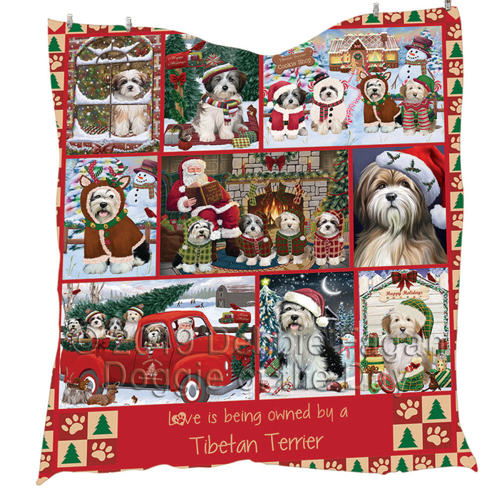 Love is Being Owned Christmas Tibetan Terrier Dogs Quilt