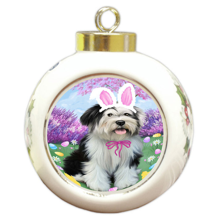 Tibetan Terrier Dog Easter Holiday Round Ball Christmas Ornament RBPOR49281