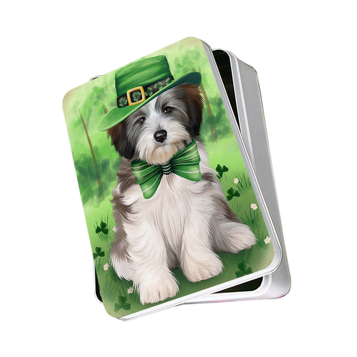 St. Patricks Day Irish Portrait Tibetan Terrier Dog Photo Storage Tin PITN49416