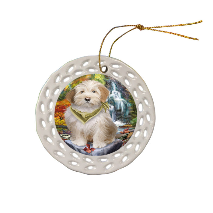 Scenic Waterfall Tibetan Terrier Dog Ceramic Doily Ornament DPOR49561