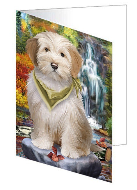 Scenic Waterfall Tibetan Terrier Dog Handmade Artwork Assorted Pets Greeting Cards and Note Cards with Envelopes for All Occasions and Holiday Seasons GCD52610