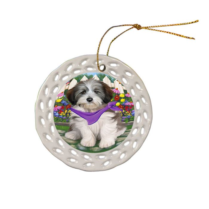 Spring Floral Tibetan Terrier Dog Ceramic Doily Ornament DPOR52178