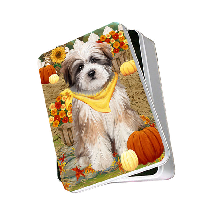 Fall Autumn Greeting Tibetan Terrier Dog with Pumpkins Photo Storage Tin PITN50879