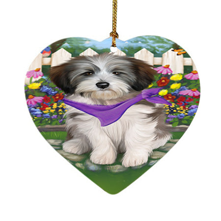 Spring Floral Tibetan Terrier Dog Heart Christmas Ornament HPOR52178