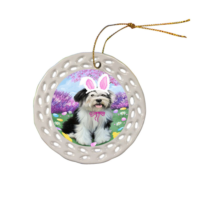 Tibetan Terrier Dog Easter Holiday Ceramic Doily Ornament DPOR49281
