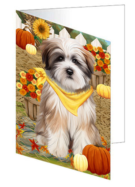 Fall Autumn Greeting Tibetan Terrier Dog with Pumpkins Handmade Artwork Assorted Pets Greeting Cards and Note Cards with Envelopes for All Occasions and Holiday Seasons GCD56666