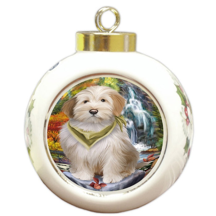 Scenic Waterfall Tibetan Terrier Dog Round Ball Christmas Ornament RBPOR49561