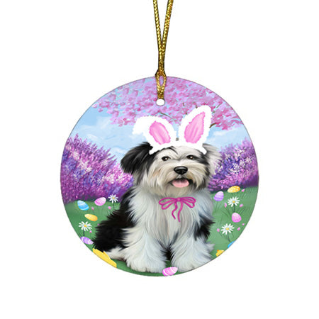 Tibetan Terrier Dog Easter Holiday Round Flat Christmas Ornament RFPOR49272