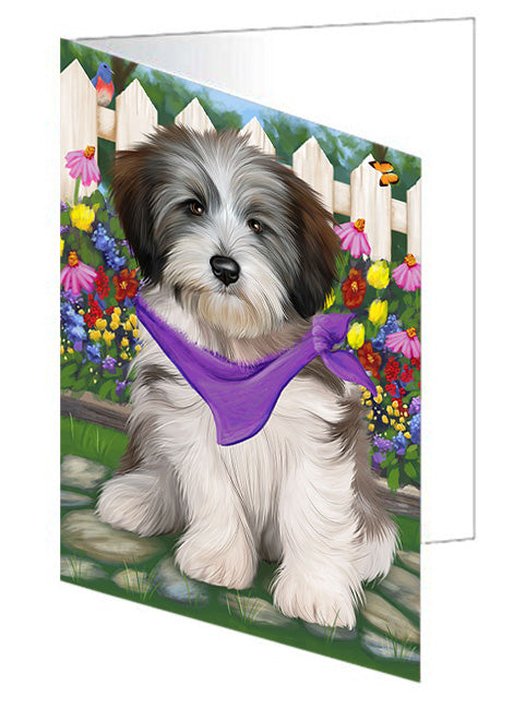 Spring Floral Tibetan Terrier Dog Handmade Artwork Assorted Pets Greeting Cards and Note Cards with Envelopes for All Occasions and Holiday Seasons GCD60563