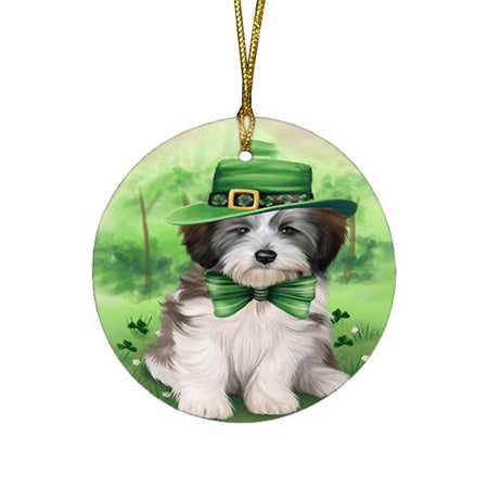 St. Patricks Day Irish Portrait Tibetan Terrier Dog Round Flat Christmas Ornament RFPOR49407