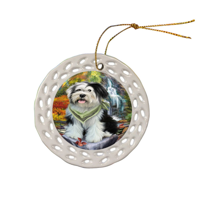 Scenic Waterfall Tibetan Terrier Dog Ceramic Doily Ornament DPOR49562