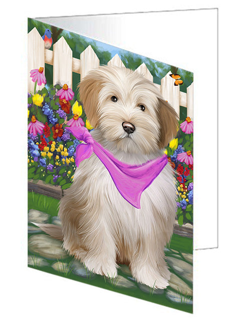 Spring Floral Tibetan Terrier Dog Handmade Artwork Assorted Pets Greeting Cards and Note Cards with Envelopes for All Occasions and Holiday Seasons GCD60566