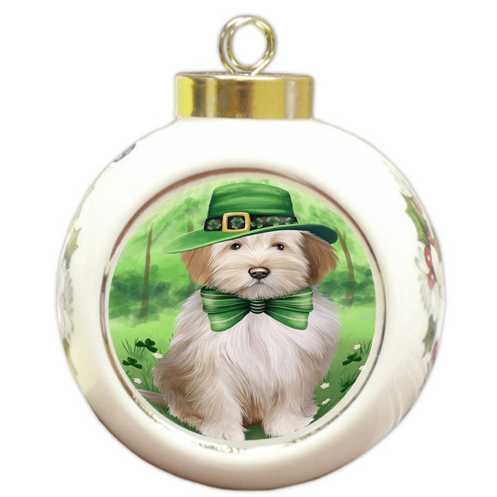St. Patricks Day Irish Portrait Tibetan Terrier Dog Round Ball Christmas Ornament RBPOR49417