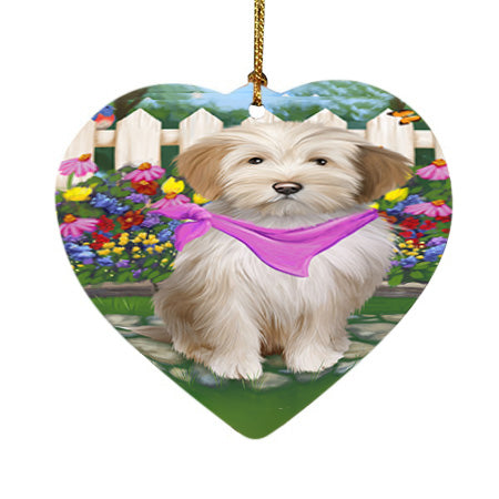 Spring Floral Tibetan Terrier Dog Heart Christmas Ornament HPOR52179