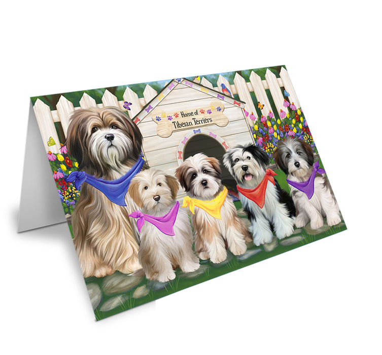 Spring Dog House Tibetan Terriers Dog Handmade Artwork Assorted Pets Greeting Cards and Note Cards with Envelopes for All Occasions and Holiday Seasons GCD54431