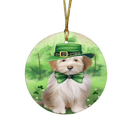St. Patricks Day Irish Portrait Tibetan Terrier Dog Round Flat Christmas Ornament RFPOR49408