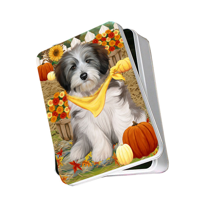 Fall Autumn Greeting Tibetan Terrier Dog with Pumpkins Photo Storage Tin PITN50880