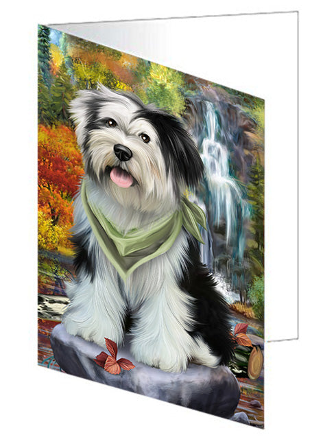Scenic Waterfall Tibetan Terrier Dog Handmade Artwork Assorted Pets Greeting Cards and Note Cards with Envelopes for All Occasions and Holiday Seasons GCD52613