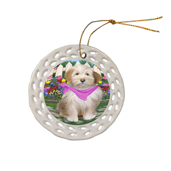 Spring Floral Tibetan Terrier Dog Ceramic Doily Ornament DPOR52179
