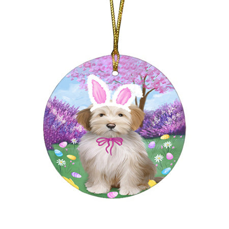 Tibetan Terrier Dog Easter Holiday Round Flat Christmas Ornament RFPOR49273