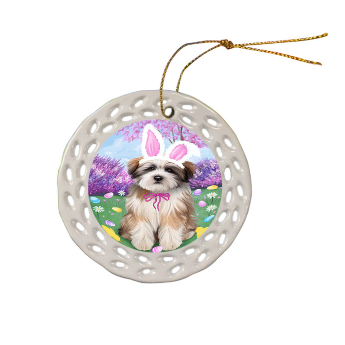 Tibetan Terrier Dog Easter Holiday Ceramic Doily Ornament DPOR49283