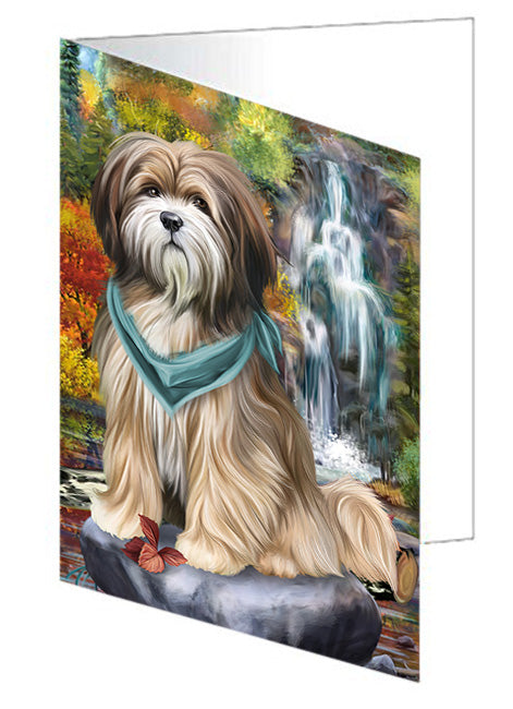 Scenic Waterfall Tibetan Terrier Dog Handmade Artwork Assorted Pets Greeting Cards and Note Cards with Envelopes for All Occasions and Holiday Seasons GCD52616