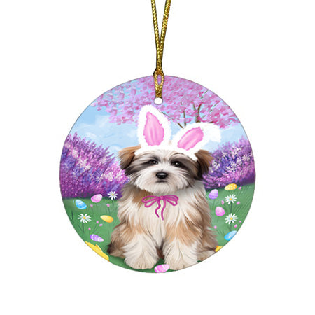Tibetan Terrier Dog Easter Holiday Round Flat Christmas Ornament RFPOR49274